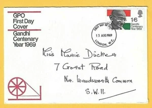 GB GPO 1969 ilustrado FDC - GANDHI centenario Fdi inodoro de Londres - Imagen 1 de 2