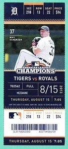 15.08.13 Royals at Tigers komplett unbenutzt Baseball Ticket Max Scherzer auf Ticket - Bild 1 von 2