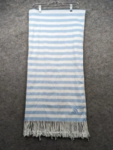 Victorias Secret Beach Picnic Blanket 34 x 64 Fringe Blue White Stripped Logo - Picture 1 of 11