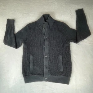 Banana Republic Cardigan Sweater Men's Medium Charcoal Waffle Knit Button Front - Picture 1 of 6