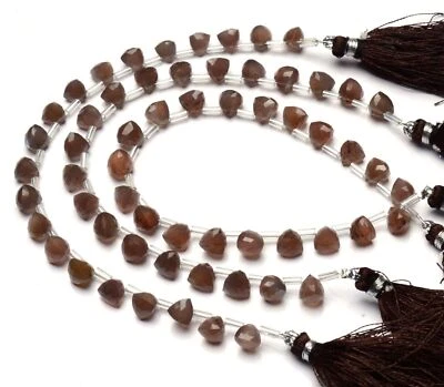 Natural Gem Brown Moonstone Faceted 7MM Trillion Shape Briolette Beads 8" Strand - Image 1 of 4