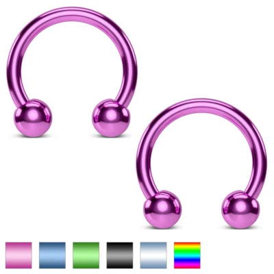 Pair Titanium Plated Horseshoe Circular Ring Nose Tragus Lip Helix Piercing 18G - Image 1 of 3