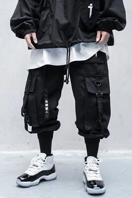 Black Streetwear Trousers Japanese Style Cargo Joggers Techwear Urban Pants - Image 1 of 4