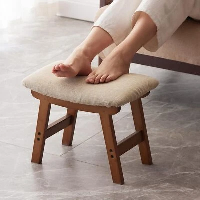 Taburete de pie pequeño reposapiés otomano con patas de madera sofá asiento de té taburete con almohadilla Foto 1 de 4