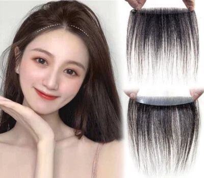 100%Human hair topper hairline baby hair bang fringe for women men tape on,6~10" - Image 1 of 4