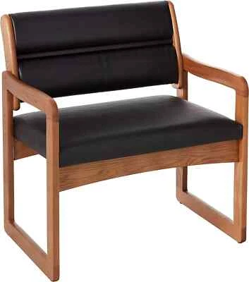 Wooden Mallet Valley Bariatric Guest, Sled Base Chair, Medium Oak, Black Vinyl - Image 1 of 3