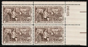 US USA Sc# 1115 MNH FVF PLATE# BLOCK Abraham Lincoln Stephen Douglas Debate - Picture 1 of 1