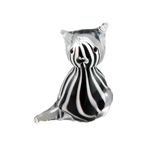 Vintage Handmade Crystal Art Glass Hand Blow Black & White Striped Figurine Cat - Bild 1 von 6