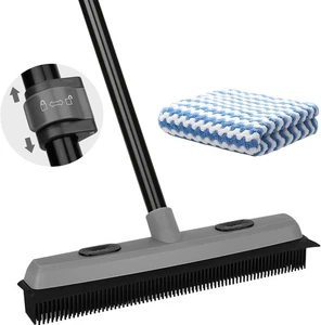 Pet Hair Removal Rubber Broom with Squeegee, Carpet Rake for Pet Hair - Picture 1 of 4