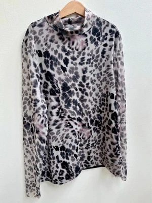 Mint Velvet Mesh Sleeve Top Size S – Black Leopard Print on Grey, Lined Body - Image 1 of 4