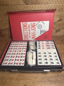 Vintage Mahjong Set Drachenmarke Bambusfliesen mit Tragetasche Top Zustand - Bild 1 von 6