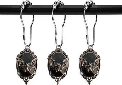 Set of 12 Bats Shower Curtain Hooks Rings, Gothic Vampire Bat, Halloween Party S - Image 1 of 4