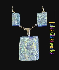 Hand Crafted Dichroic Fused Glass Pendant And Earrings #1604 - Picture 1 of 4