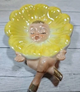 1950er JAPAN WAND BLUME KÜCHE Pixie Baby Gesicht mit REPARATUR AM BEIN - Bild 1 von 5