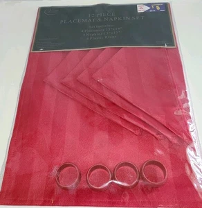 Victoria Classics 12 Piece Placemat & Napkin Set With Napkin Rings Red New - Picture 1 of 12