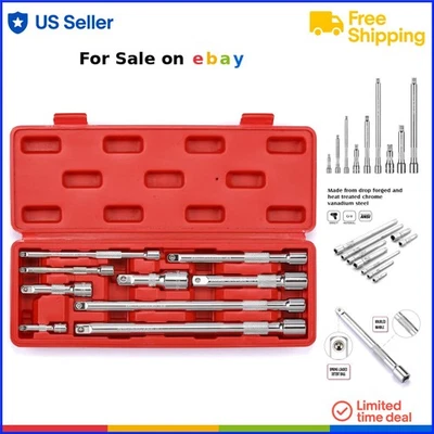 9-Piece Extension Bar Set Chrome Vanadium Steel Socket Extensions for Mechanics - Image 1 of 4