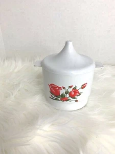 Melaform Kunststoff Zuckerdose mit Deckel weiß mit roten Rosen - Bild 1 von 4