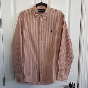 Ralph Lauren Custom Fit Orange, Blue and White Striped Long Sleeve Shirt Men’s L - Picture 1 of 4