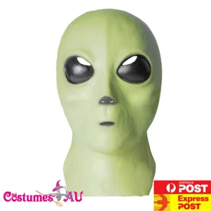 Mens Green Alien Lord Mask Latex Space ET UFO Mens Full Head Costume Accessory - Picture 1 of 4