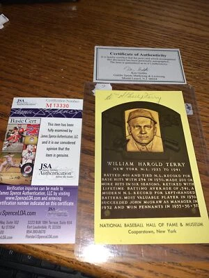 Postal autografiada del Salón de la Fama de Cooperstown Bill Terry New York Giants certificado de autenticidad JSA Foto 1 de 4