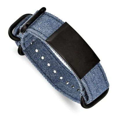 Stainless Steel Brushed Black IP Blue Jean Fabric Adj. ID Bracelet - Image 1 of 4