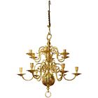 19th Century Dutch Two Tier Brass 12-Light Chandelier with Ratchet