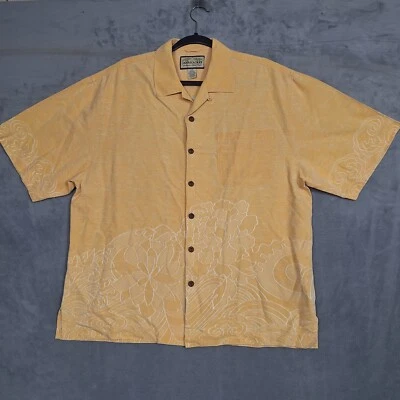 Jamaica Jaxx Mens large silk Shirt yellow Button Up Embroidered camp hawaiian - Image 1 of 4