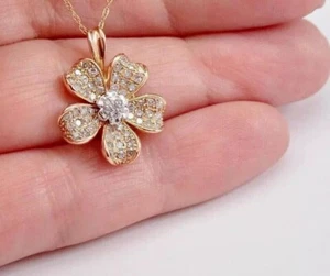 1.50 Ct Round Cut Simulated Diamond Flower Pendant 14k Yellow Gold Plated - Picture 1 of 6