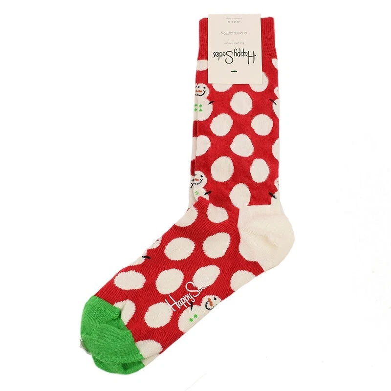 HAPPY SOCKS Red White BIG DOT SNOWMAN Cotton Blend Crew Socks 10-13 NWT - Image 1 of 1