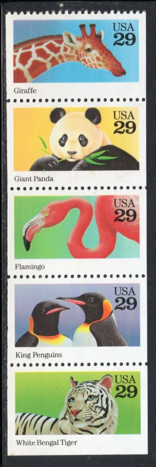 1992 Wild Animals Booklet Pane Of 5 29c Postage Stamps, Sc# 2705-2709, MNH, OG - Image 1 of 1