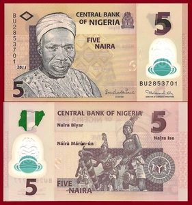 Nigeria P38d 5 Naira, Prime Minister Balewa / Nkpokiti dancers, drums POLYMER - Picture 1 of 2
