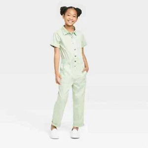 Girls' Short Sleeve Utility Snap Button Elastic Waistband Jumpsuit Romper S(6/7) - Picture 1 of 6