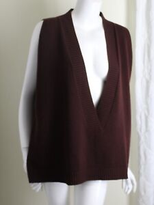 Read* Eskandar O/S PORT Oxblood Dark Red V-Neck 30"L Cashmere Sweater Vest