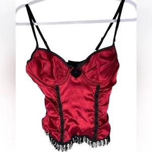 Frederick's of Hollywood red & black satin lace bustier top women’s size 36 - Picture 1 of 6