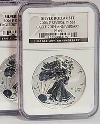 2006 P  Pf69 Reverse Proof Silver Eagle 20TH ANNIVERSARY SET ............ Rm189 - Image 1 of 4