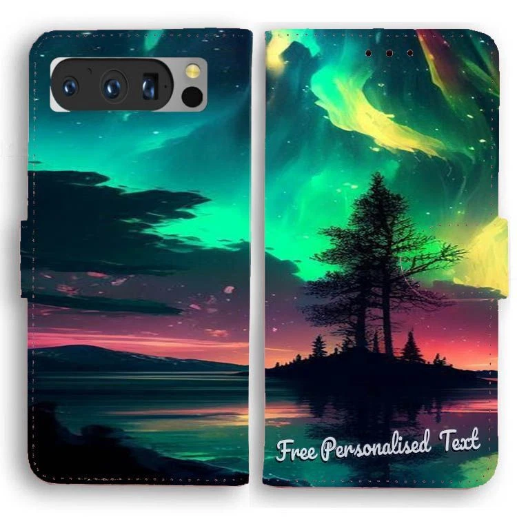 Personalised Text Wallet Phone Cover For Google Series - Aurora Northern Lights - Image 1 of 1
