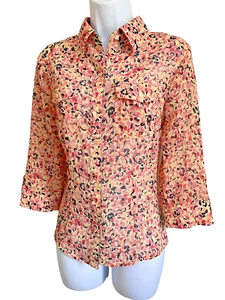 Croft & Barrow Size S Yellow Multi-Color 3/4 Sleeve Crinkle Gauze Blouse - Picture 1 of 8