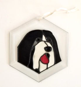 Glass Suncatcher Bearded Collie Dog Ornament 5" - Picture 1 of 5