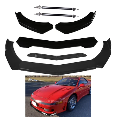 For Mitsubishi 3000GT Front Bumper Lip Splitter Spoiler + Strut Rods Glossy Lip Foto 1 de 4