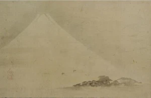 PINTURA JAPONESA PAISAJE PERGAMINO COLGANTE FUJI JAPÓN CUADRO ANTIGUO KANO 825q - Imagen 1 de 12