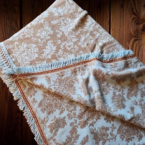 Vintage Bates TWIN Size Bedspread Fringed Preshrunk Light Blue & Taupe 80 X 108 - Picture 1 of 5