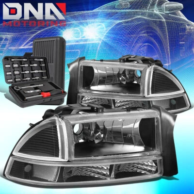 For 1997-2004 Dodge Dakota Durango Euro Black Headlight Clear Bumper Lamp+Tools - Image 1 of 4