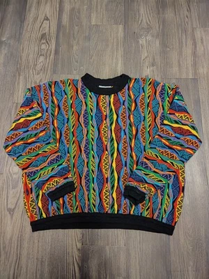 Suéter de malha vintage COOGI Austrália 3D multicolorido textura de algodão grande grande - Imagem 1 de 4
