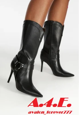 Novas botas pretas com alças de bota prateadas: Lucinda por Shoedazzle. Feminino tamanho 11 - Imagem 1 de 4