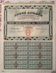SA ANDRE CITROEN PART BENEFICIAIRE AU PORTEUR 1927 CERTIFICATO PARTECIP. STORICO - Foto 1 di 4