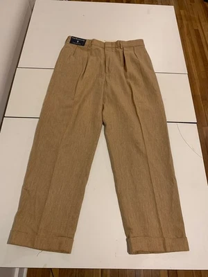 Pantalones Polo Ralph Lauren Siena 36x30 Tostado Pata de Gallo Plisado Pantalón Lino Preppy Foto 1 de 4