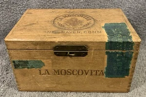 VINTAGE WOOD CIGAR BOX LA MOSCOVITA BRAND LEWIS OSTERWEIS & SONS NEW HAVEN CT - Picture 1 of 19