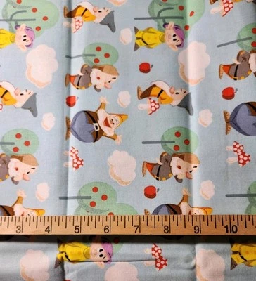 Disney 7 Dwarfs Dopey Doc Sleepy Grumpy Blue Cotton Craft Sewing Fabric 24" NEW - Image 1 of 2