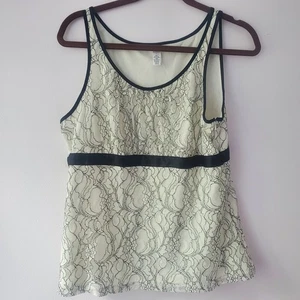 Merona Ivory And Black Lace Babydoll Women's Top Sz L Coquette Cottagecore - Picture 1 of 9