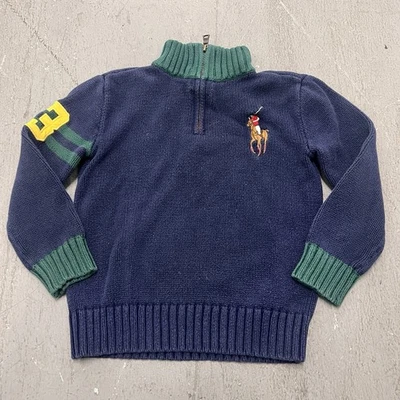 Polo Ralph Lauren Kids Big Pony Half Zip Sweater Navy Blue And Green Size 6 - Image 1 of 4